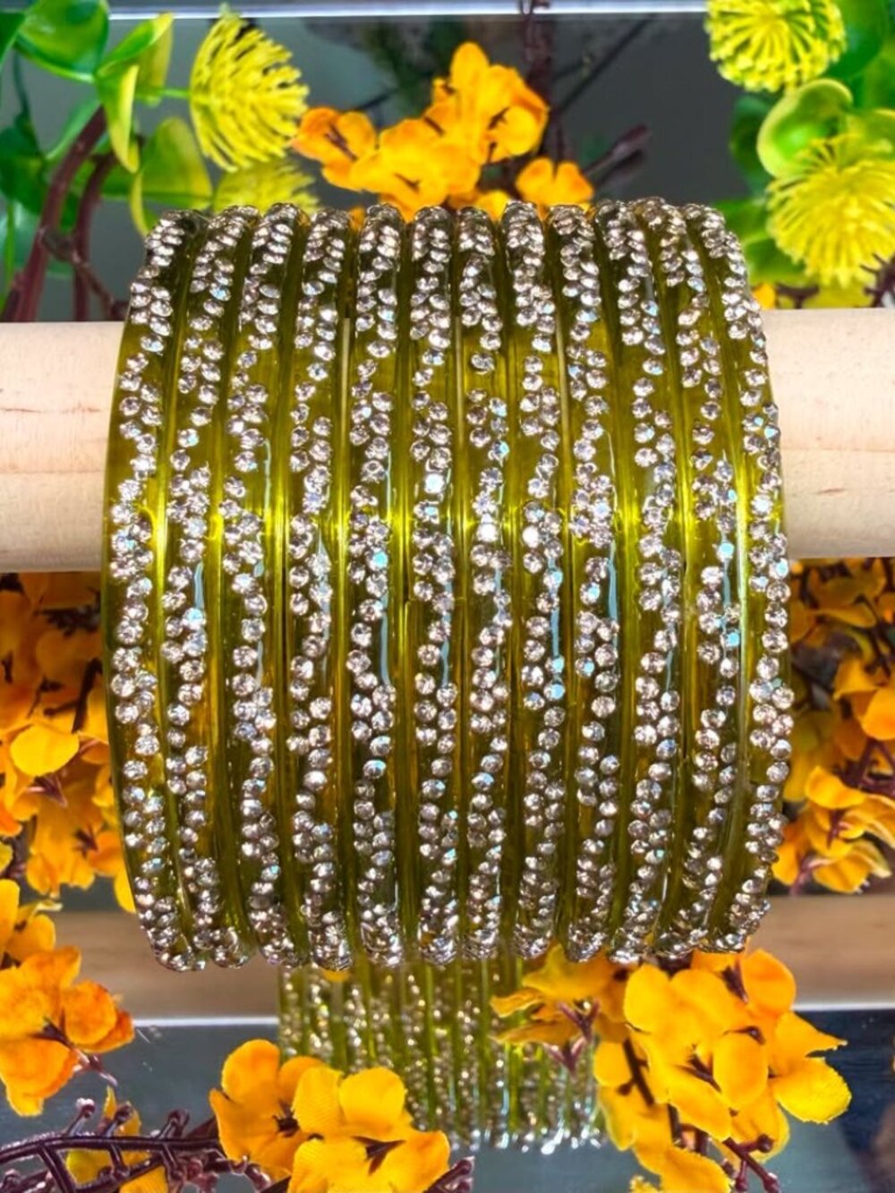 12PC Mehndi Rhinestone Resin Bangle Bracelets Stackable Sparkle Set